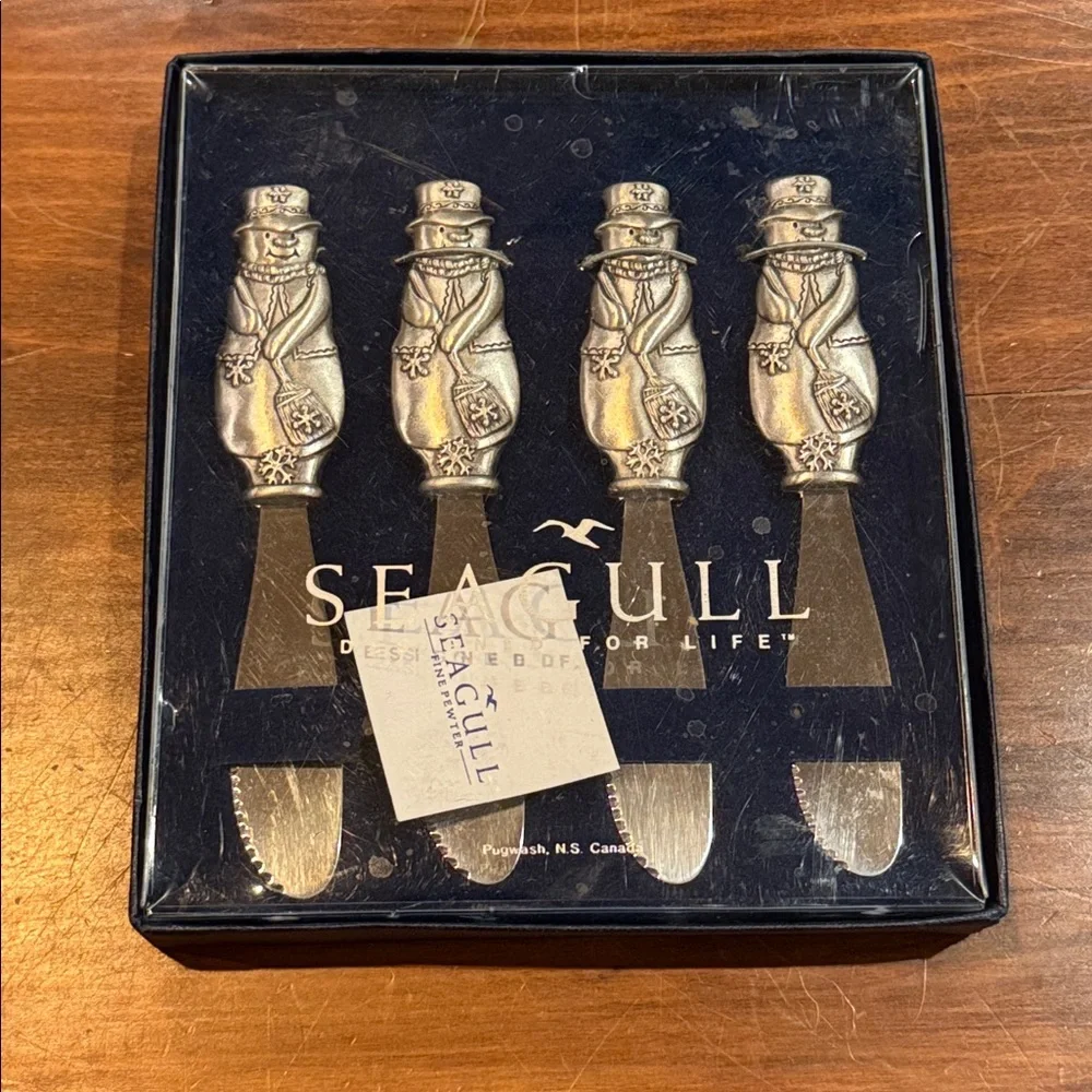 Seagull NWT Fine Pewter Snowman Spreaders Set of 4 Christmas Holiday Winter New